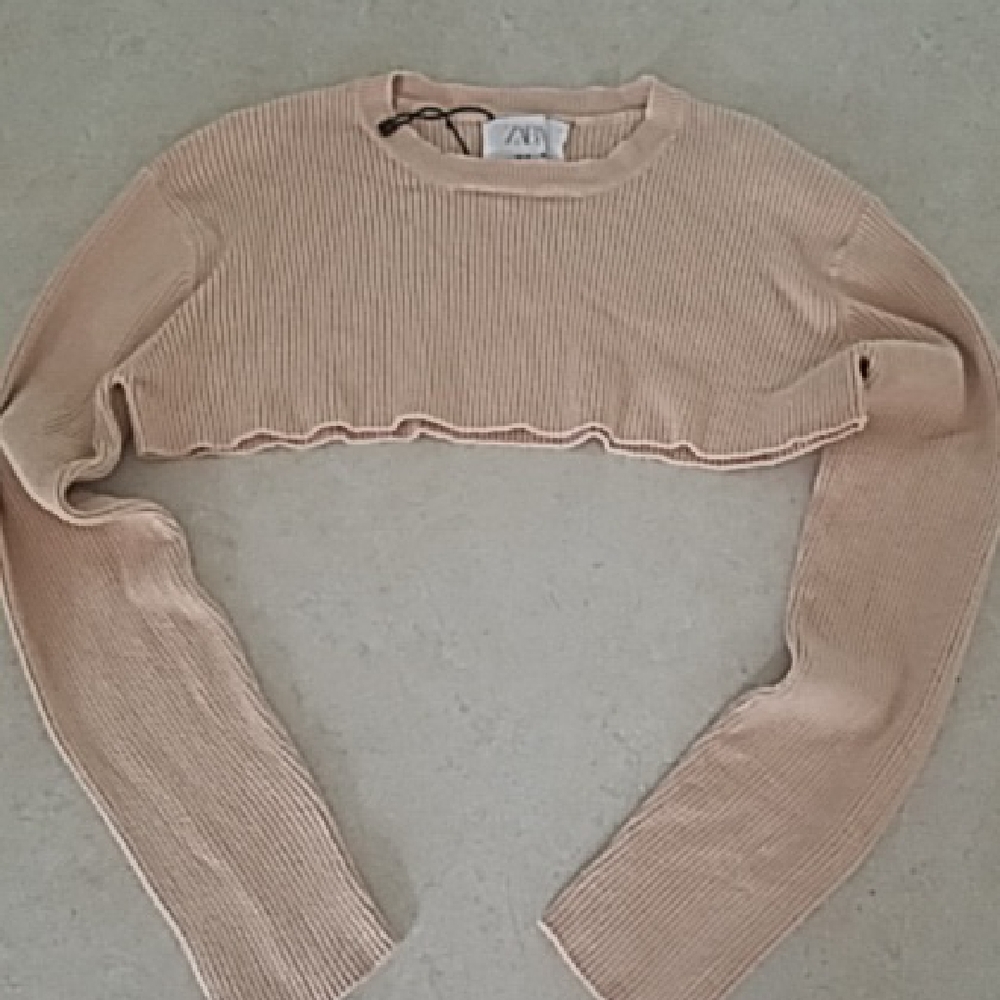 New ZARA nude Ribbed Shrug Long Sleeve Crop Top 13/14 Girls Or XS Womans